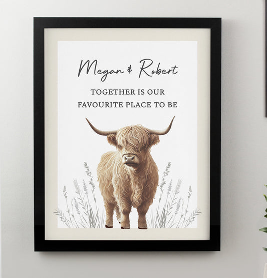 Personalised Highland Cow Black Poster Frame