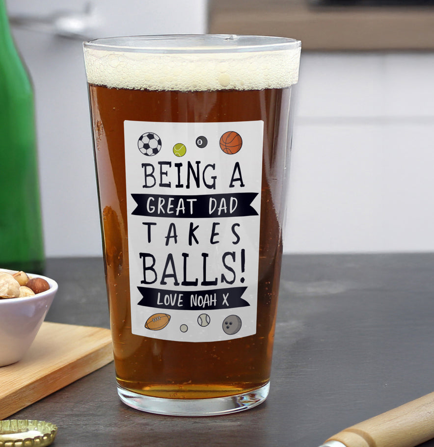 Personalised It Takes Balls Printed Beer Glass