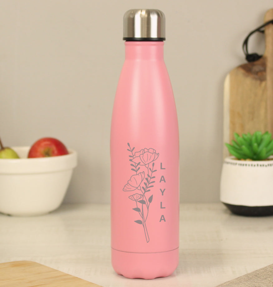 Personalised Floral Pink Metal Insulated Drinks Bottle