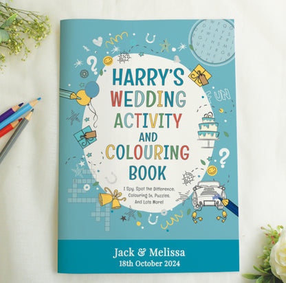 Personalised Blue A4 Wedding Activity & Colouring Book