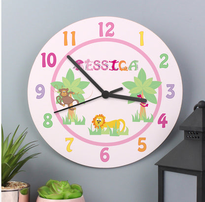 Personalised Pink Animal Alphabet Clock