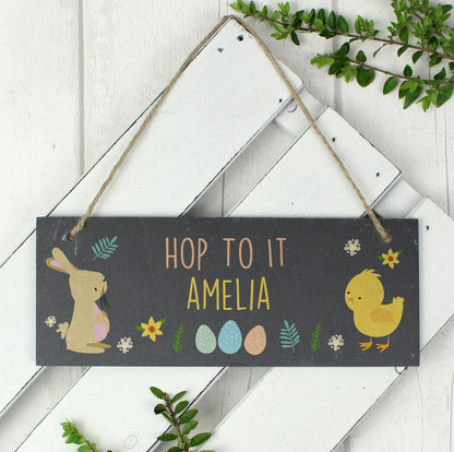 Personalised Easter Egg Hunt Slate Hanging Sign