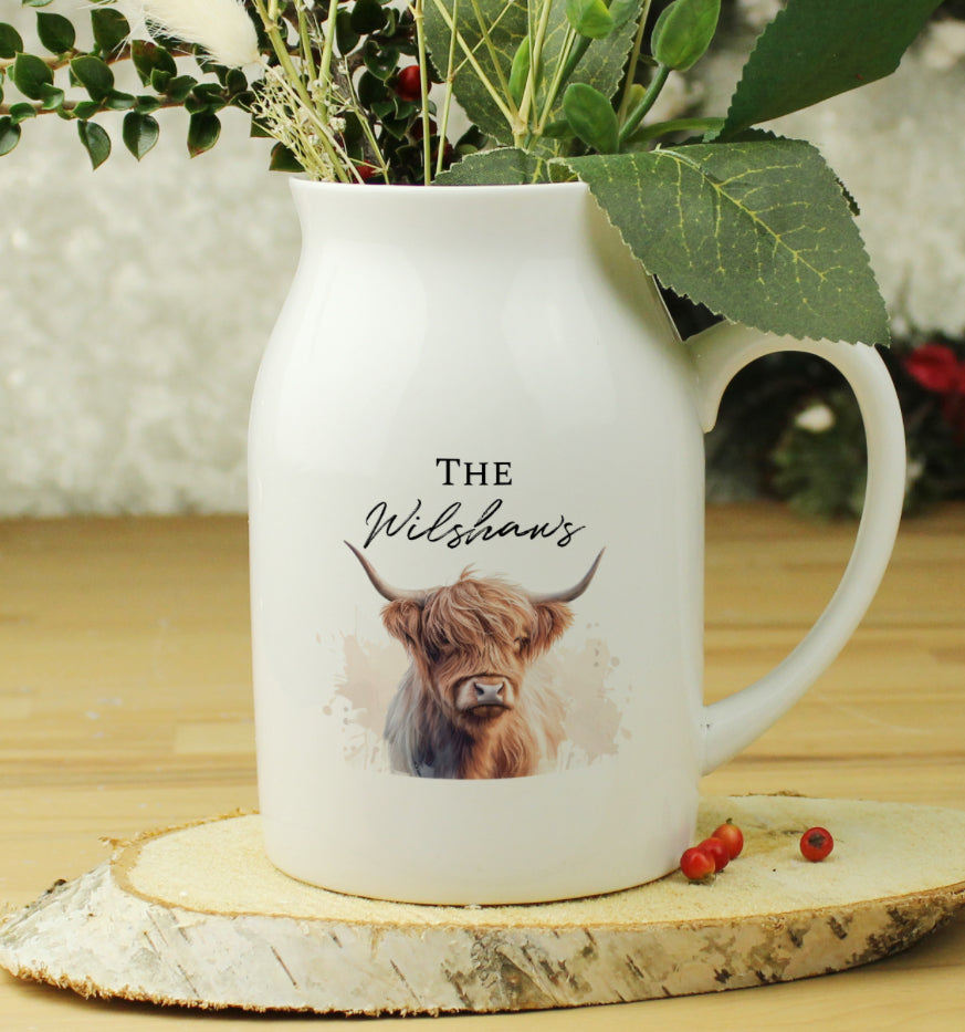 Personalised Highland Cow Flower Jug Vase