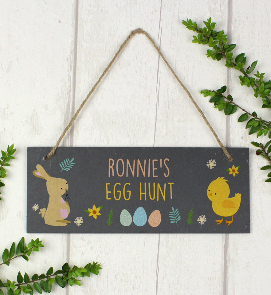 Personalised Easter Egg Hunt Slate Hanging Sign