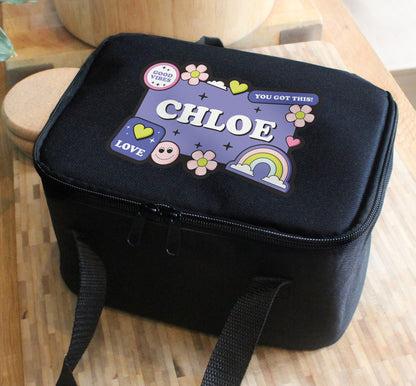 Personalised Good Vibes Black Lunch Bag