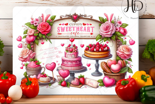 Cupids Sweetheart Cafe Glass Chopping Board