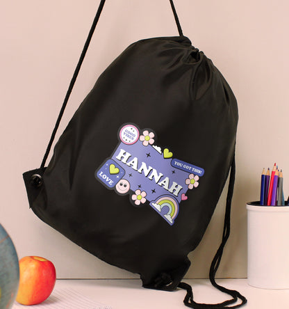 Personalised Good Vibes Black Kit Bag