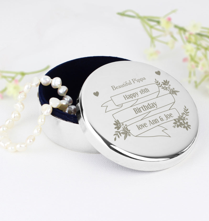 Personalised Garden Bloom Round Trinket Box