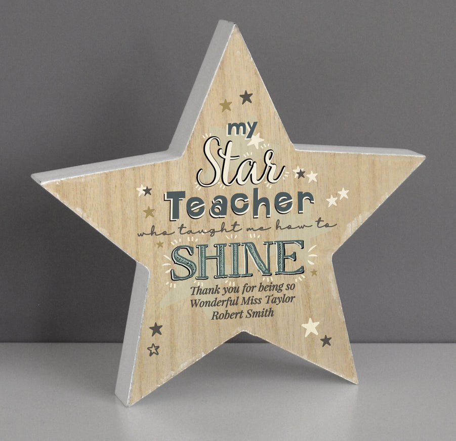 Personalised My Star Teacher Rustic Wooden Star Decoration