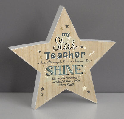 Personalised My Star Teacher Rustic Wooden Star Decoration