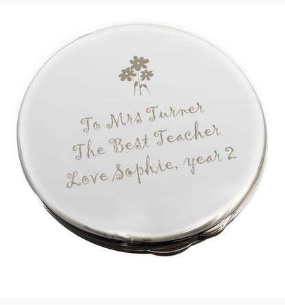 Personalised Flower Teachers Round Compact Mirror