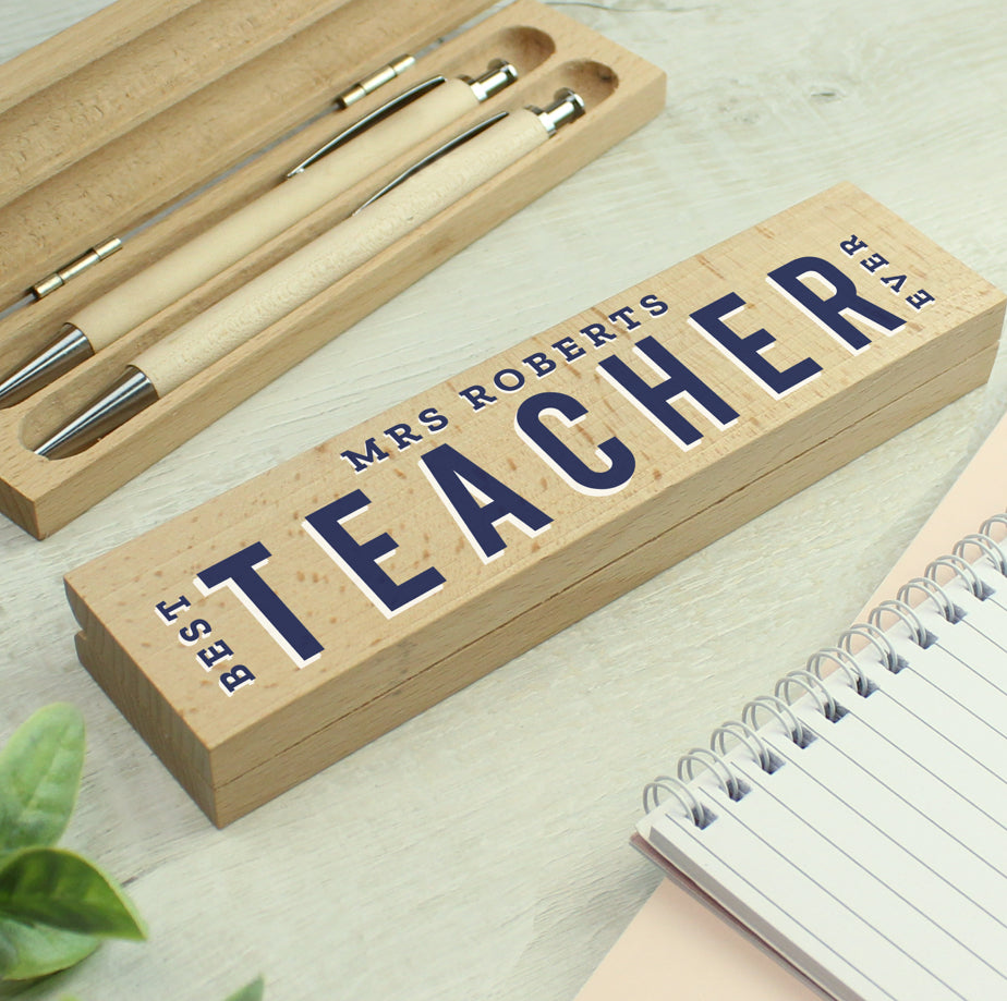 Personalised Best Teacher Wooden Pen and Pencil Set
