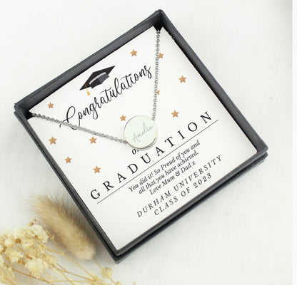 Personalised Graduation Sentiment Silver Tone Necklace and Box