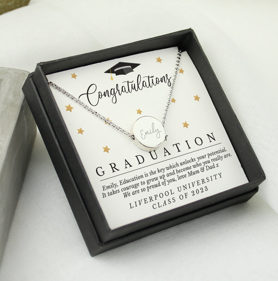 Personalised Graduation Sentiment Silver Tone Necklace and Box