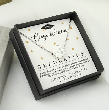 Personalised Graduation Sentiment Silver Tone Necklace and Box