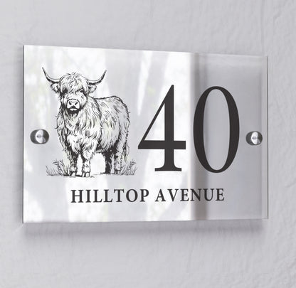 Personalised Highland Cow Acrylic House Sign