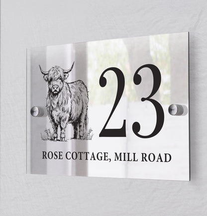 Personalised Highland Cow Acrylic House Sign