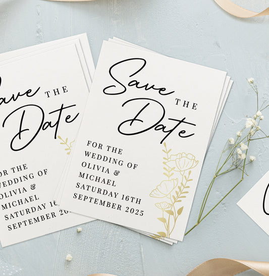 Personalised Gold Floral Set of 36 Wedding Save the Dates
