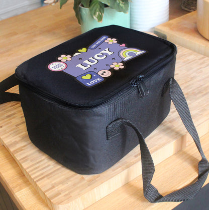 Personalised Good Vibes Black Lunch Bag