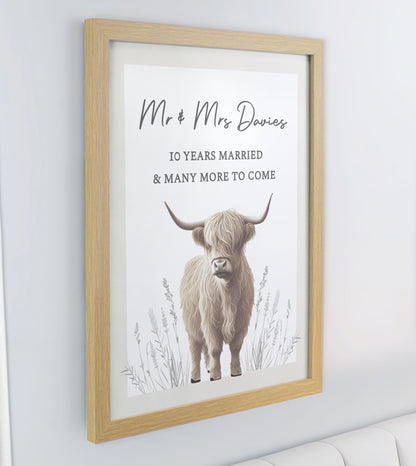 Personalised Highland Cow Oak Poster Frame