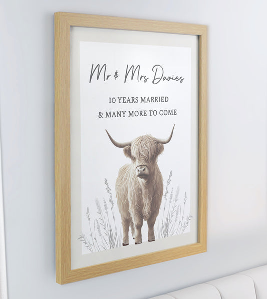 Personalised Highland Cow Oak Poster Frame