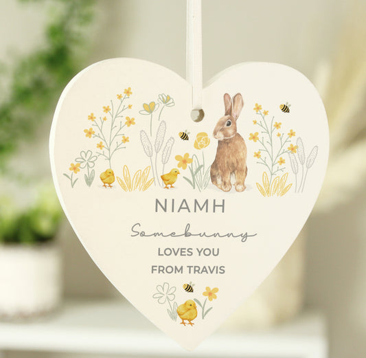 Personalised Spring Bunny Wooden Heart Ornament