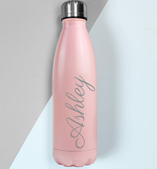 Personalised Pink Metal Insulated Drinks Bottle