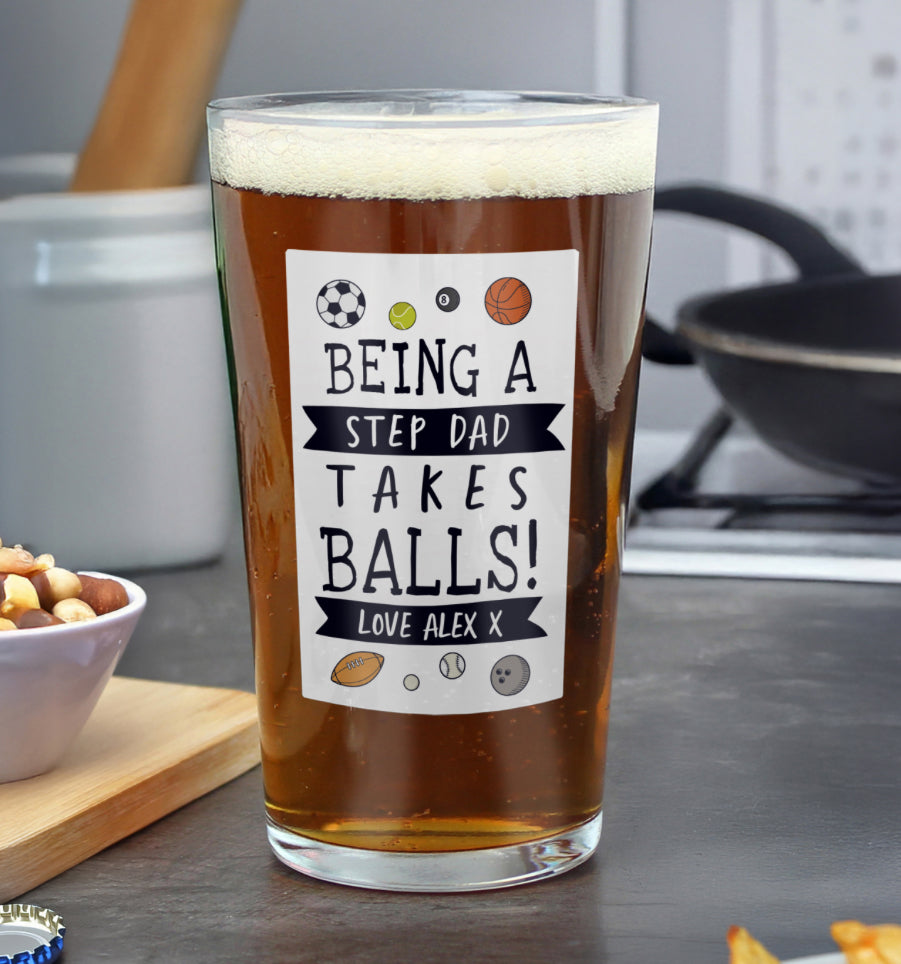 Personalised It Takes Balls Printed Beer Glass