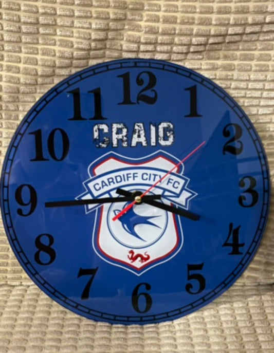 Personalised Cardiff City 30 cm Glass Clock