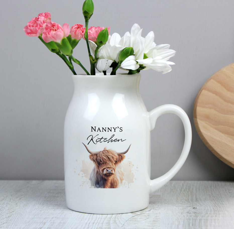 Personalised Highland Cow Flower Jug Vase