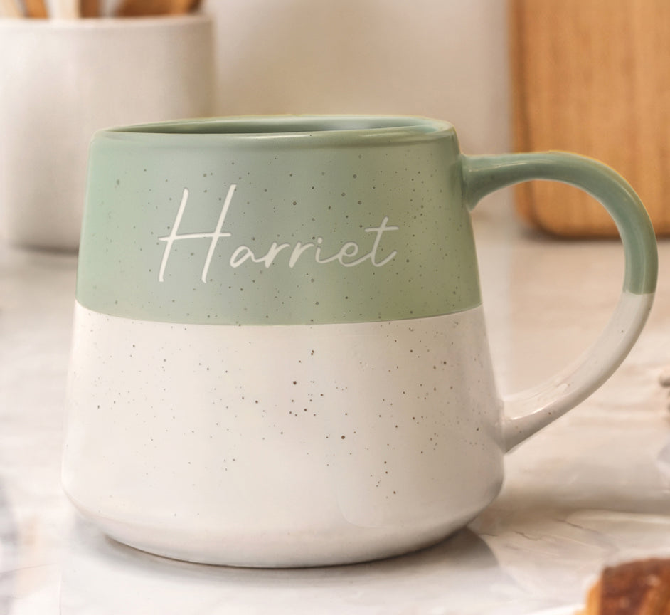 Personalised Name Green Speckled Ceramic Mug