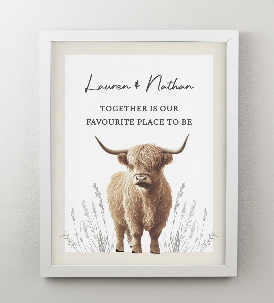 Personalised Highland Cow White Poster Frame