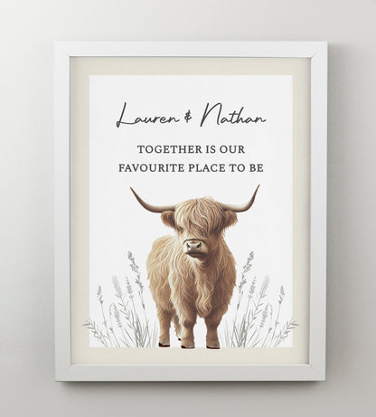 Personalised Highland Cow White Poster Frame