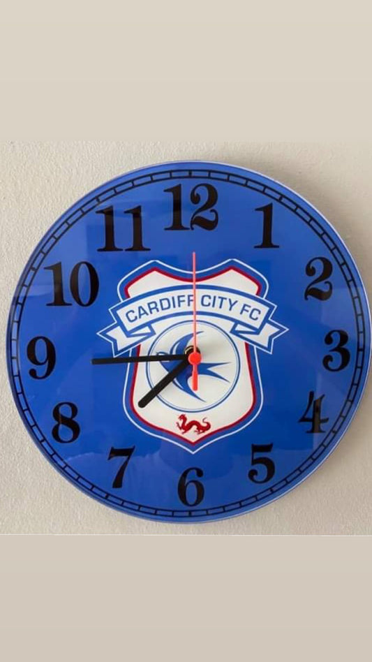 Cardiff City 30cm Glass Clock