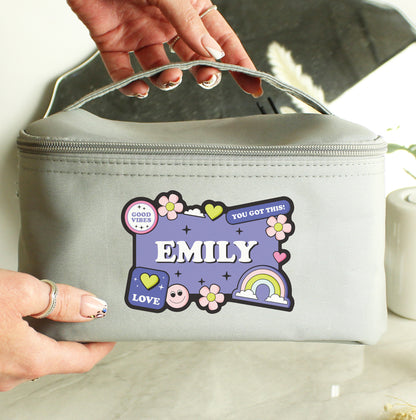Personalised Good Vibes Grey Toiletry Bag