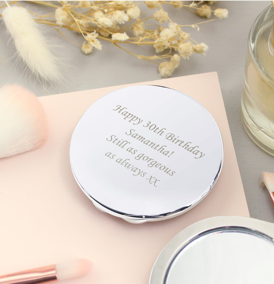 Personalised Silver Round Compact Mirror