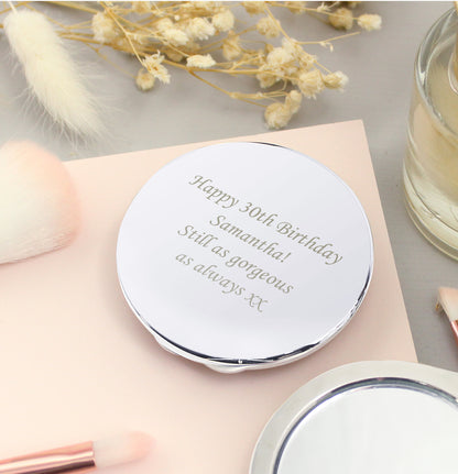Personalised Silver Round Compact Mirror