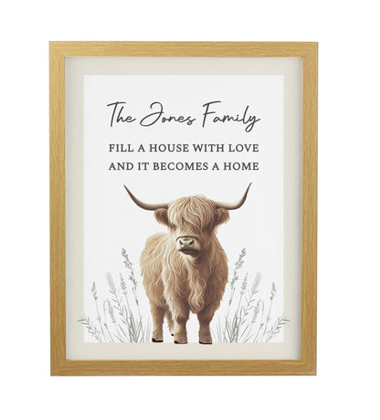 Personalised Highland Cow Oak Poster Frame