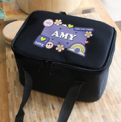Personalised Good Vibes Black Lunch Bag