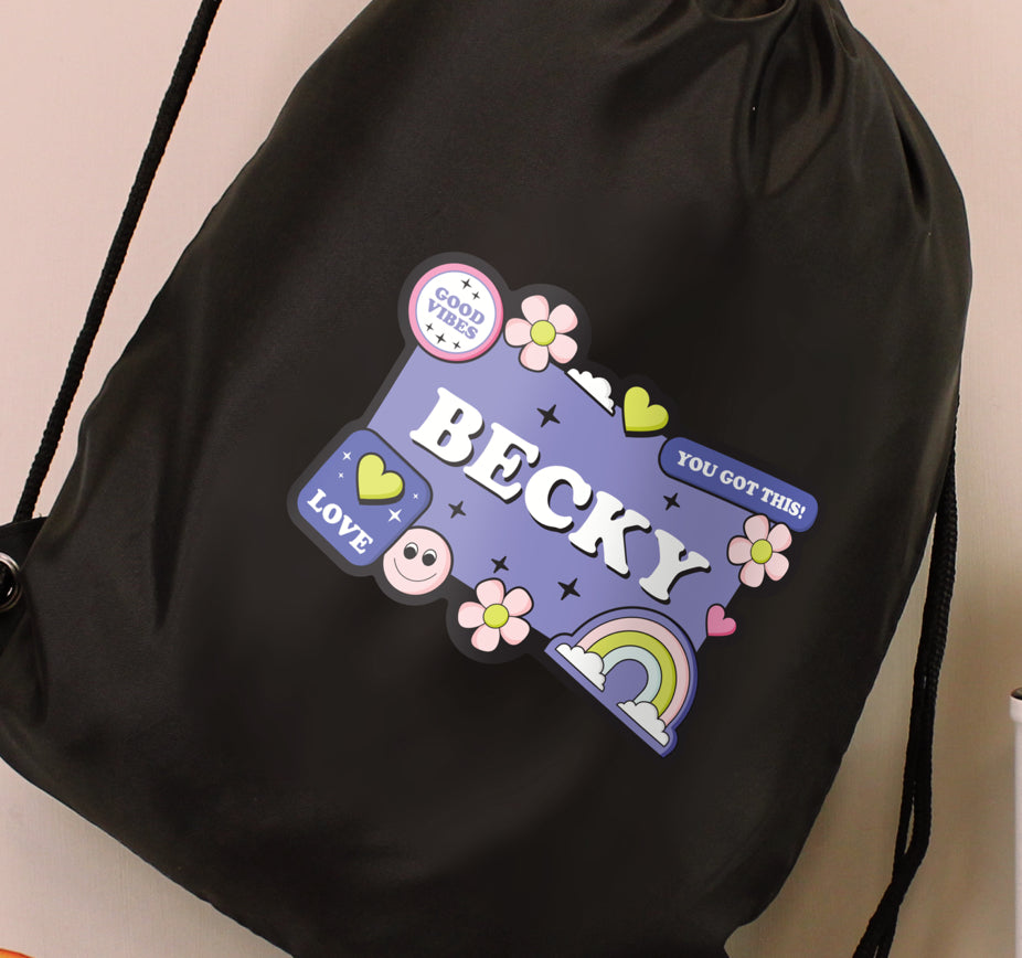Personalised Good Vibes Black Kit Bag