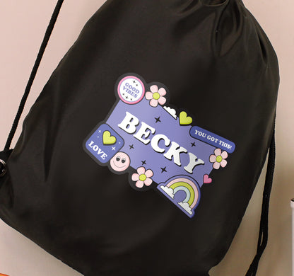 Personalised Good Vibes Black Kit Bag