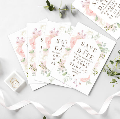 Personalised Soft Floral Set of 36 Wedding Save the Dates