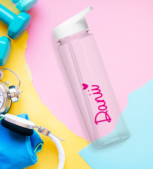 Personalised Pink Heart Name Only Water Bottle