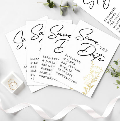 Personalised Gold Floral Set of 36 Wedding Save the Dates