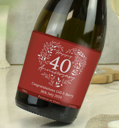 Personalised 40th Ruby Wedding Anniversary Prosecco