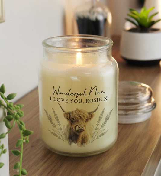 Personalised Highland Cow Large Candle Jar
