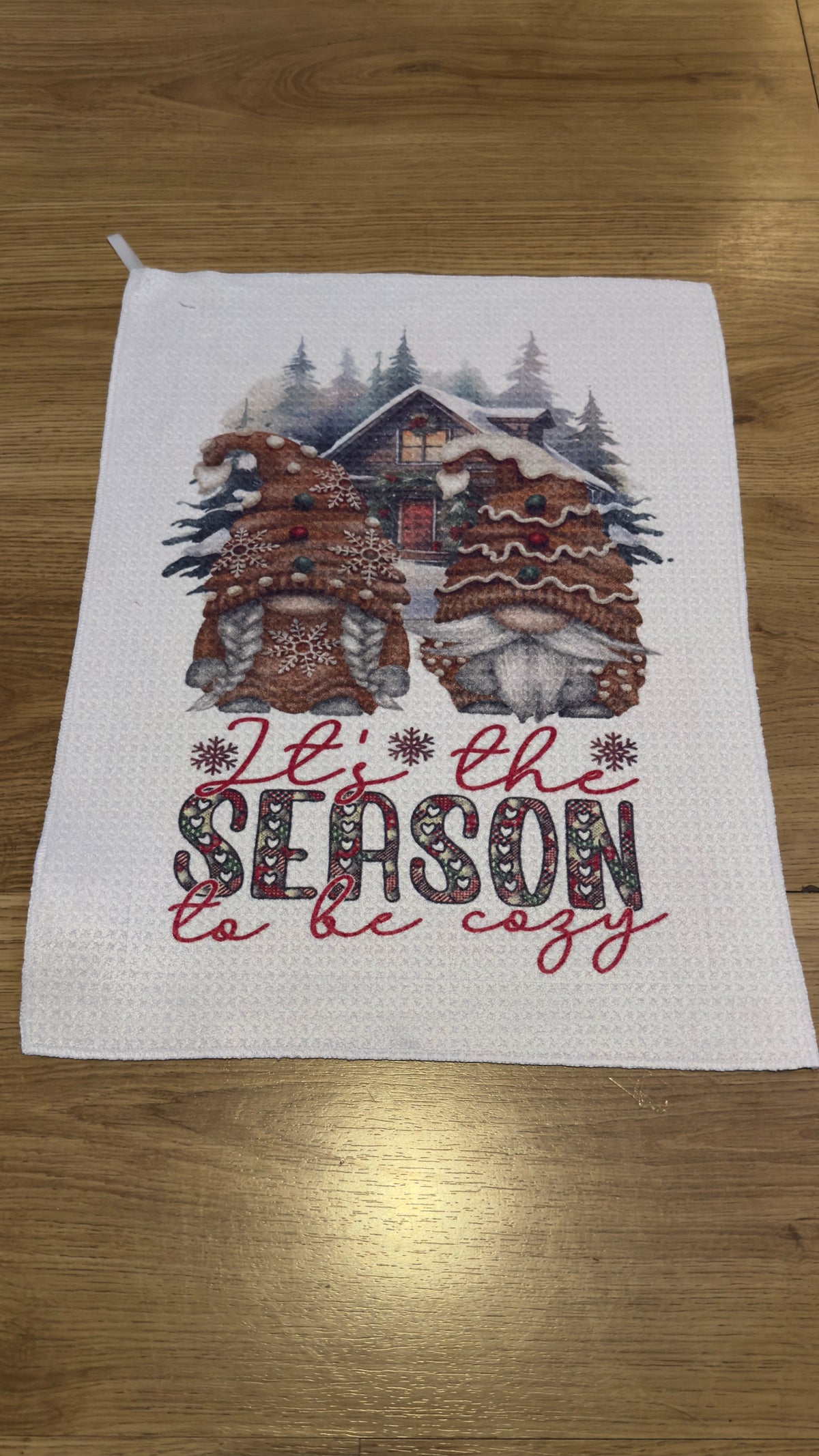 It’s the season to be cosy Gonk Tea Towel