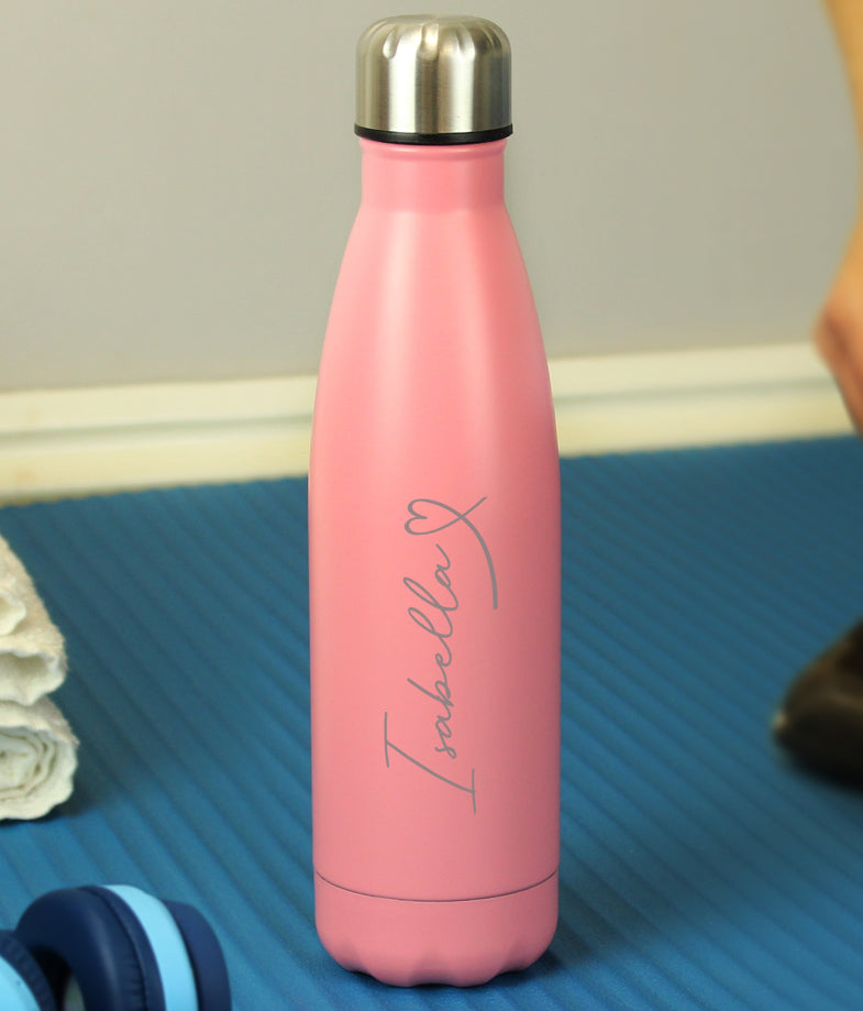 Personalised Heart Pink Metal Insulated Drinks Bottle