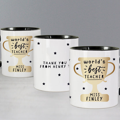 Personalised World's Best Teacher Trophy Black Handled Mug