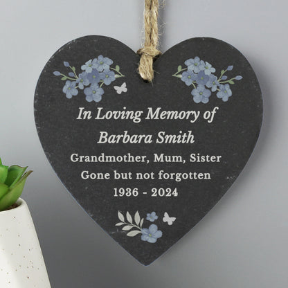 Personalised Memorial Forget Me Not Slate Heart
